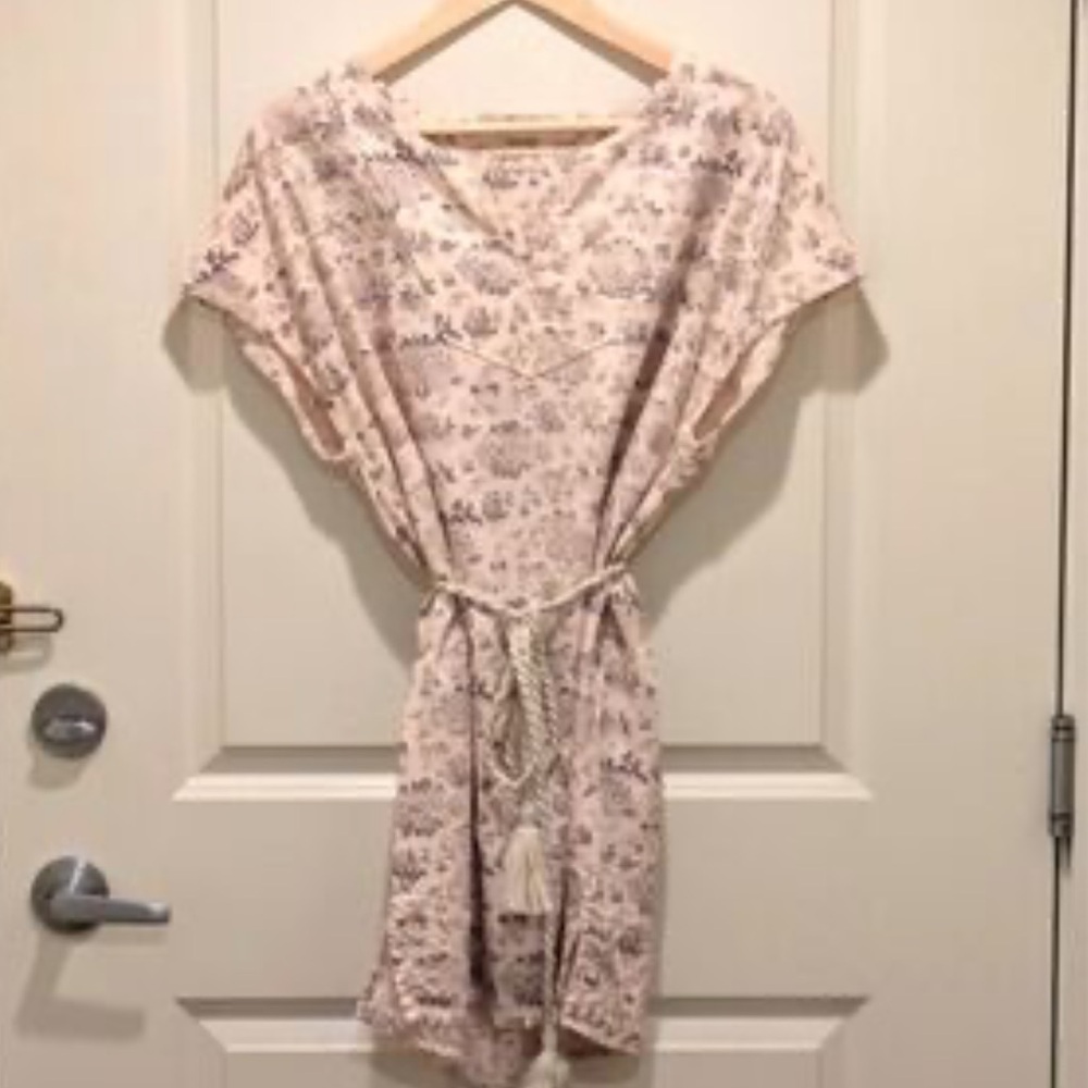 GOLDEN, Floral Print Dress with Tassel Belt SZS